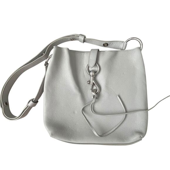 Rebecca Minkoff Megan Feed Bag Genuine Leather Shoulder Crossbody Gray - Picture 1 of 16